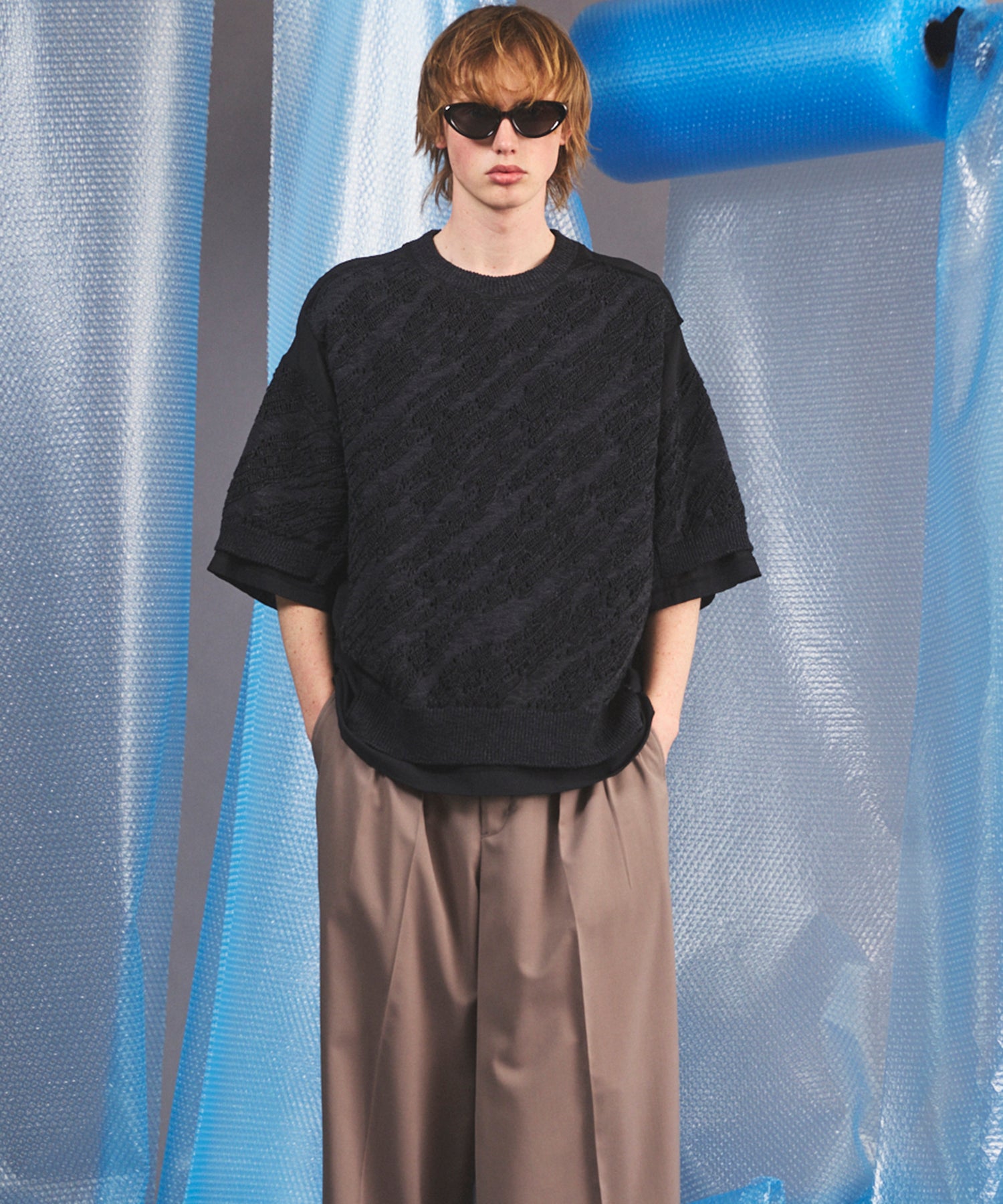 [26SS PRE-ORDER] Sheer Fabric Docking Prime-Over Short-sleeved Knit T-shirt
