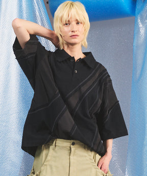 【26SS PRE-ORDER】Different Material Curve Switching Prime-Over Short-sleeved Polo Shirt
