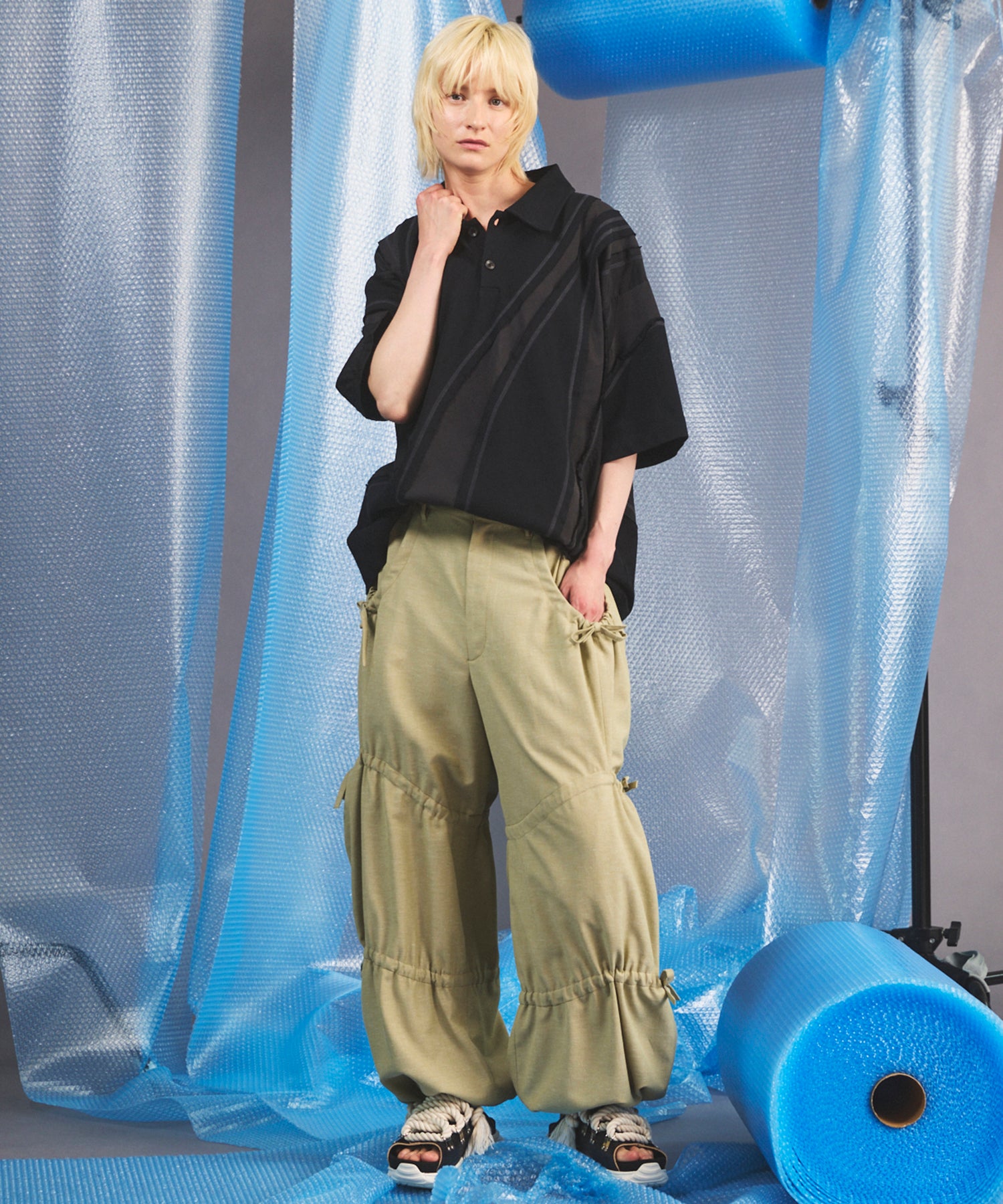 【26SS PRE-ORDER】Different Material Curve Switching Prime-Over Short-sleeved Polo Shirt