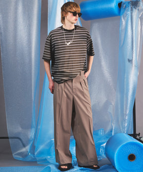 NISHIKAWA KEORI Wool Mix Gabardine Continuous Tow-Tuck Wide Pants