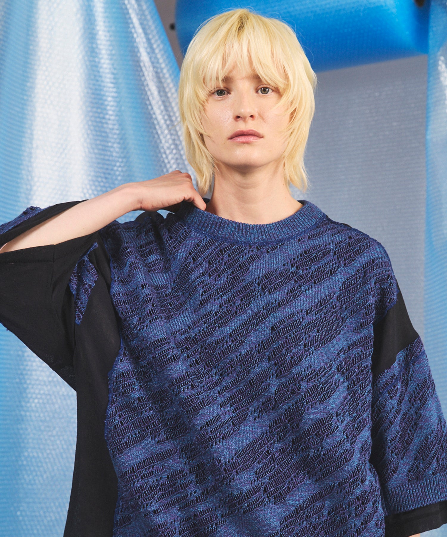 [26SS PRE-ORDER] Sheer Fabric Docking Prime-Over Short-sleeved Knit T-shirt