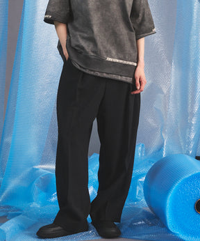 Wooly Mesh One-tuck Prime-Wide Tapered Slacks