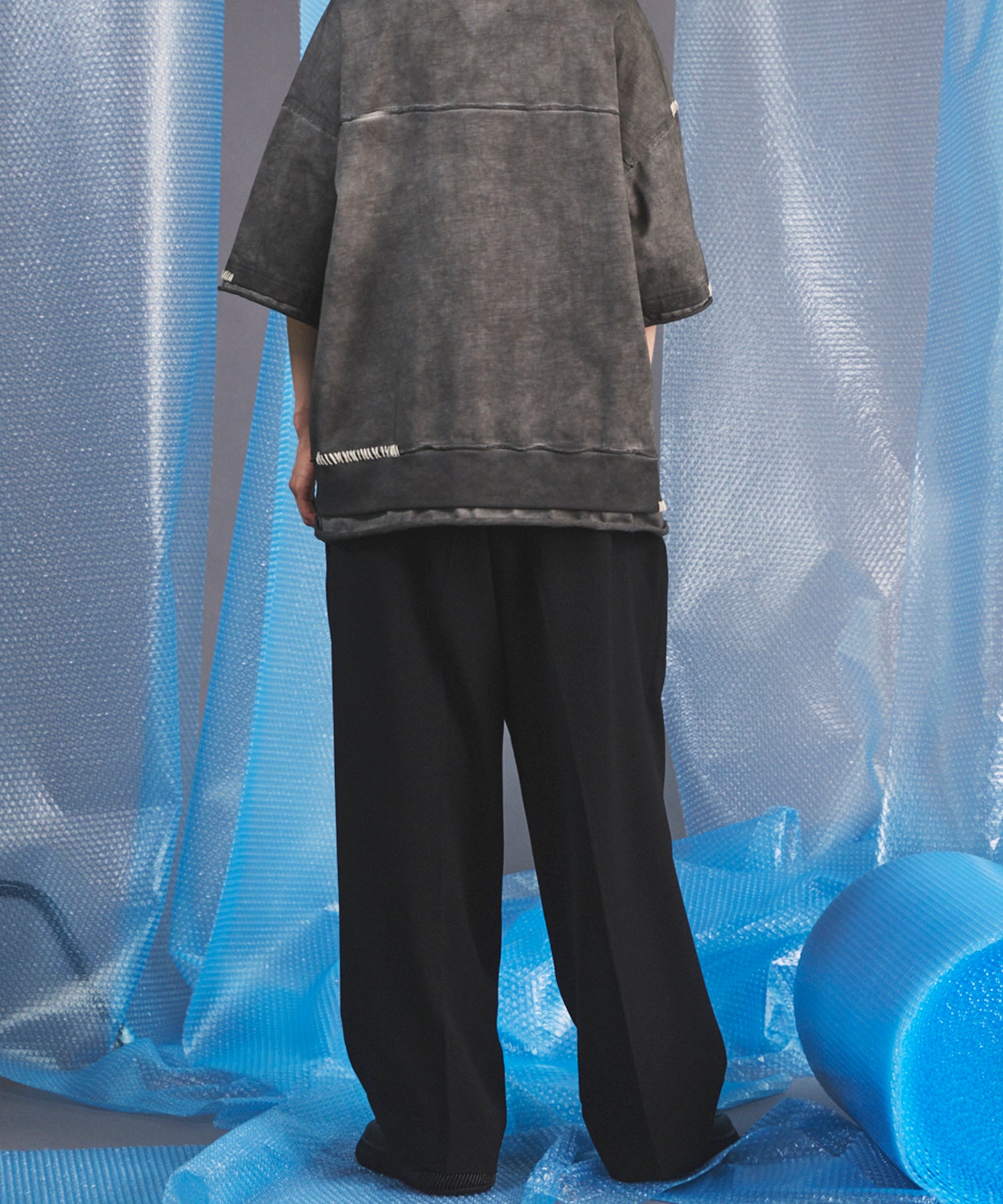 Wooly Mesh One-tuck Prime-Wide Tapered Slacks