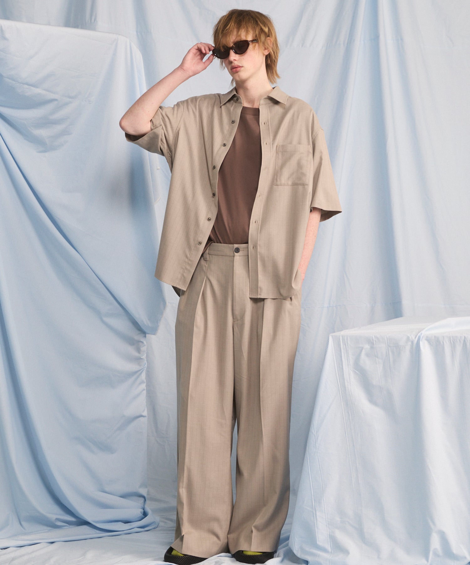 [26SS PRE-ORDER] Airy Striped Gabardine Prime-Wide Two-tuck Pants
