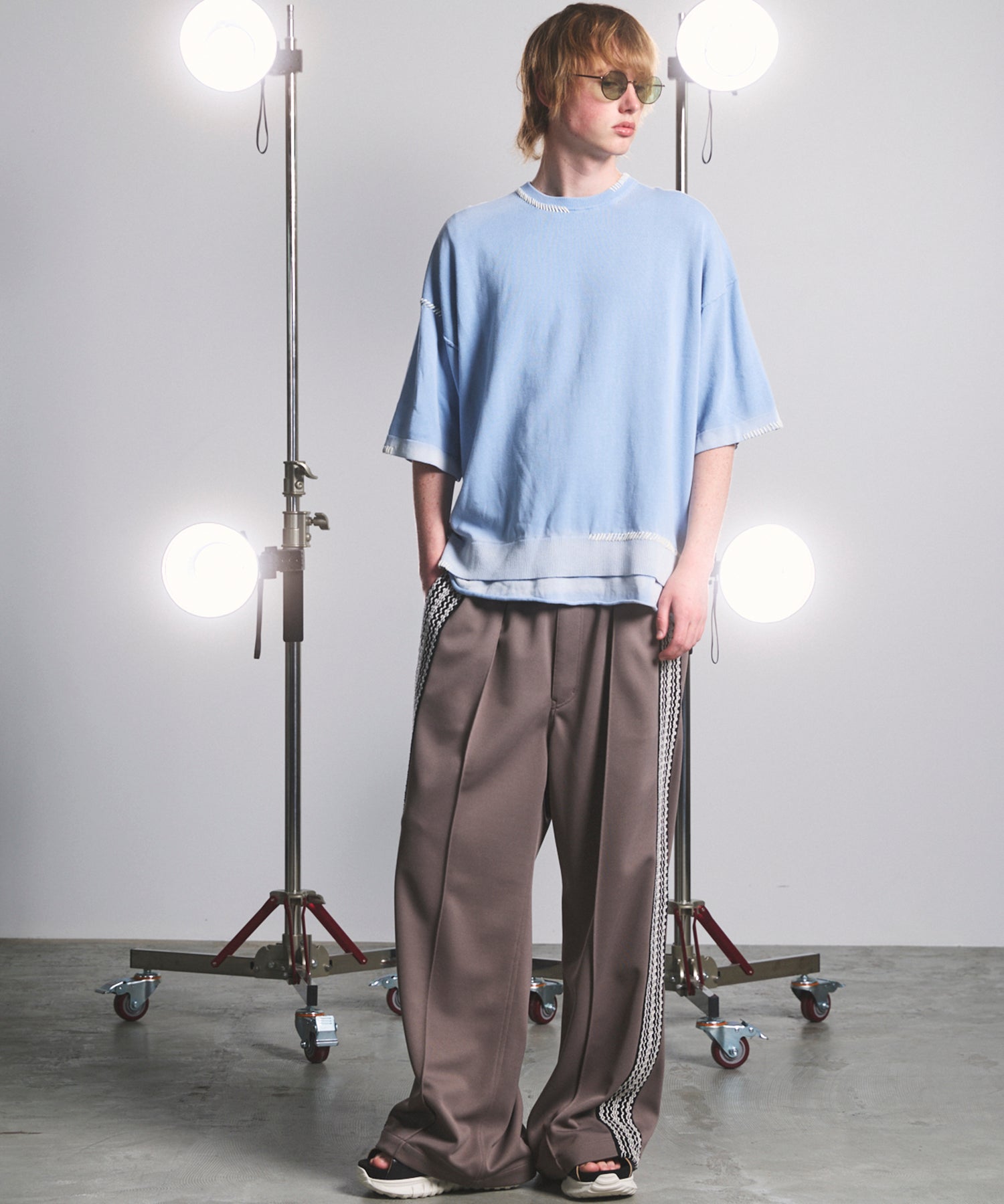 High Twist Prime-Over Pigment Bleach Crew Neck Knit T-shirt