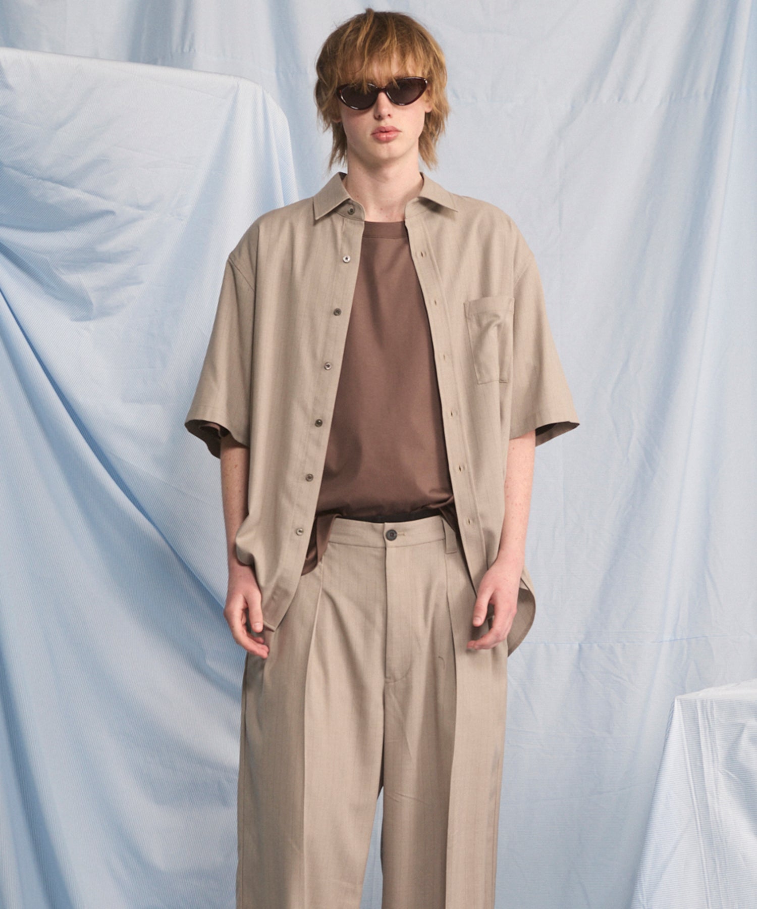 [26SS PRE-ORDER] Airy Striped Gabardine Prime-Over Short-sleeved Shirt