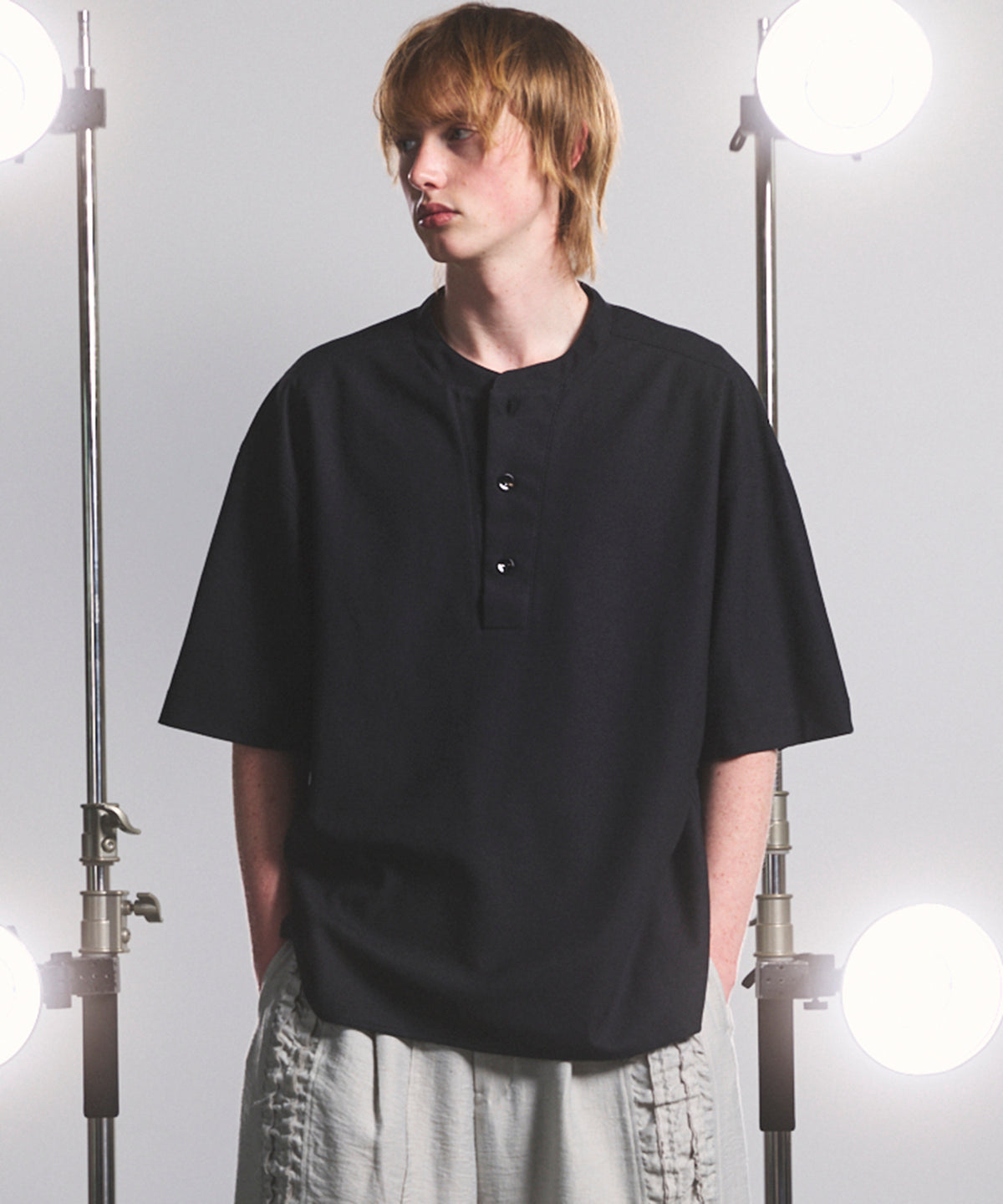 【26SS PRE-ORDER】Birdseye Jersey Mesh Prime-Over Henry Neck Short-sleeved T-shirt