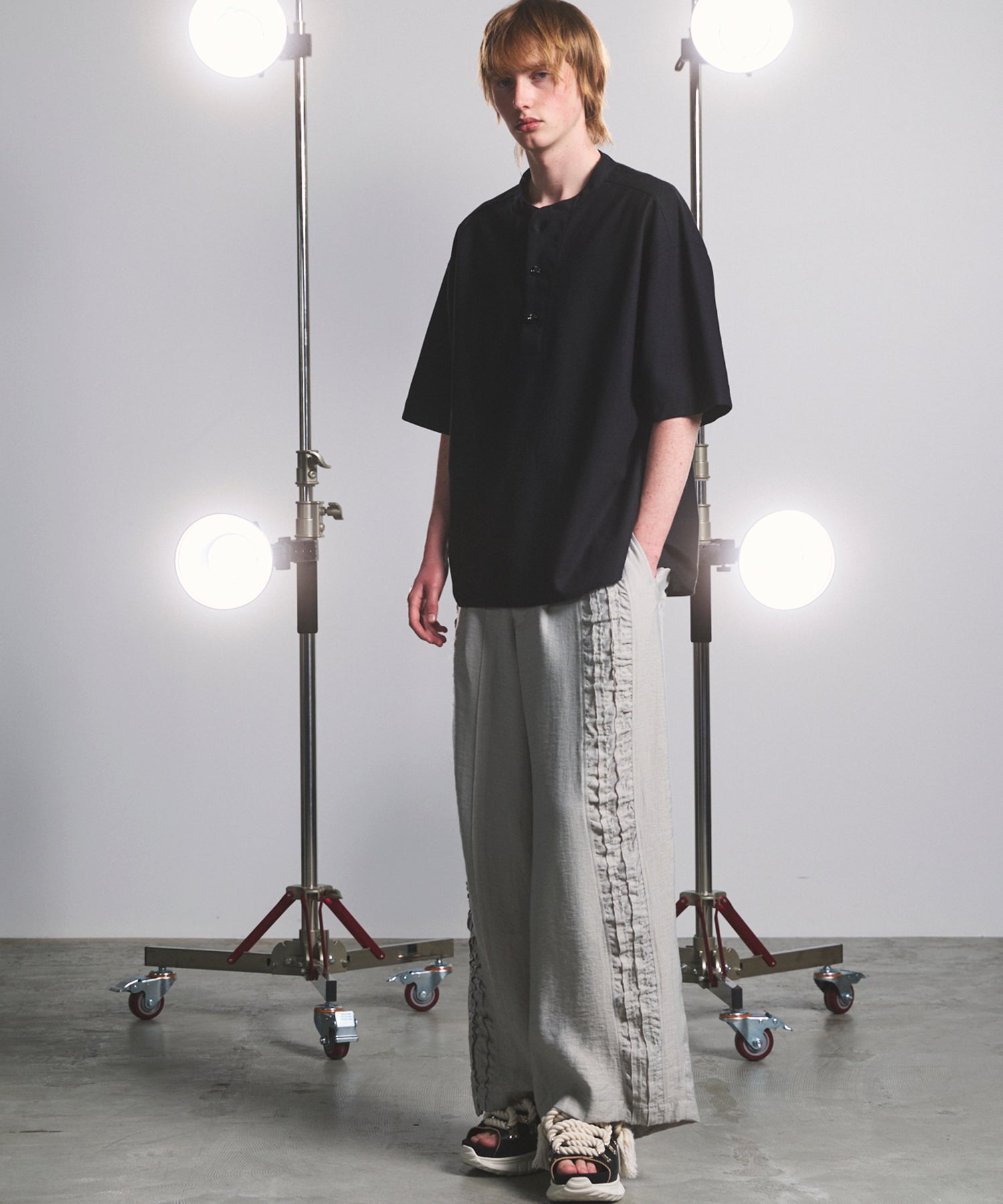 【26SS PRE-ORDER】Birdseye Jersey Mesh Prime-Over Henry Neck Short-sleeved T-shirt