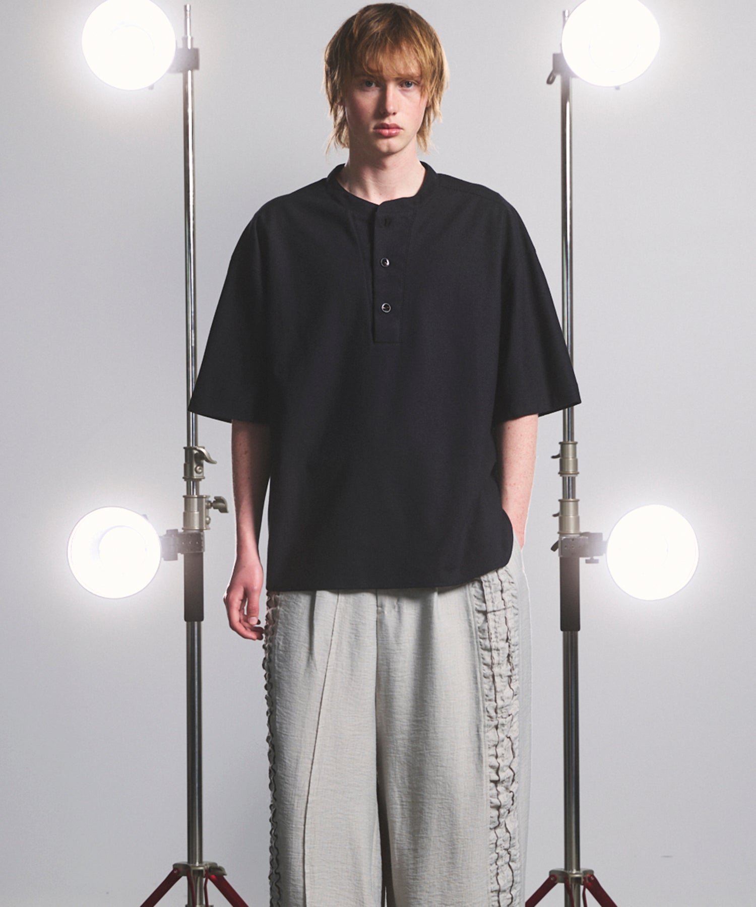 【26SS PRE-ORDER】Birdseye Jersey Mesh Prime-Over Henry Neck Short-sleeved T-shirt