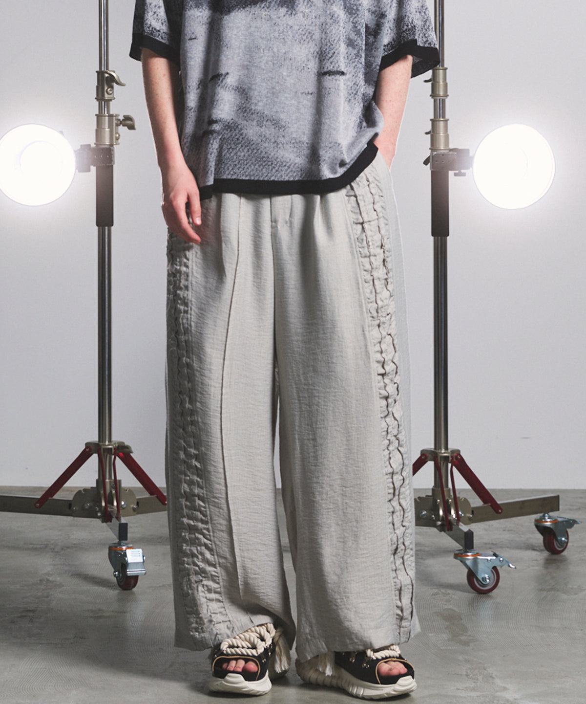 Linen Mix Slab Side Big Pocket Prime-Wide Pants