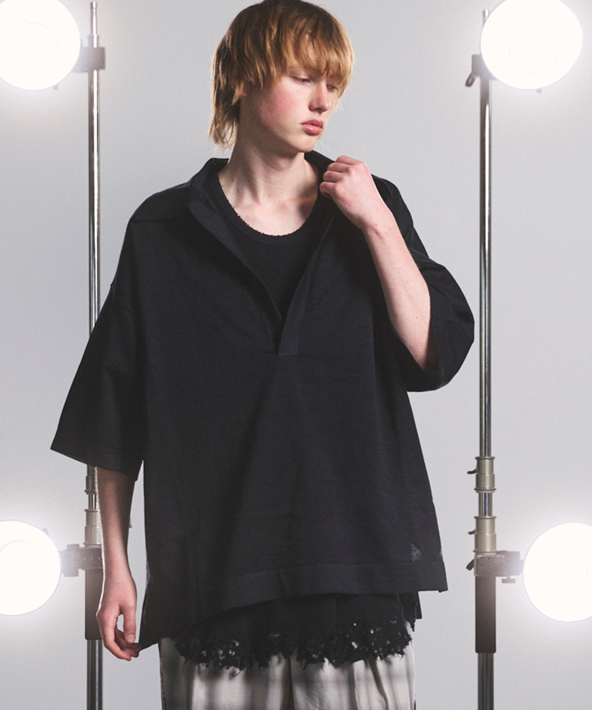 【26SS PRE-ORDER】Birdseye Jersey Mesh Prime-Over Henry Neck Short-sleeved T-shirt