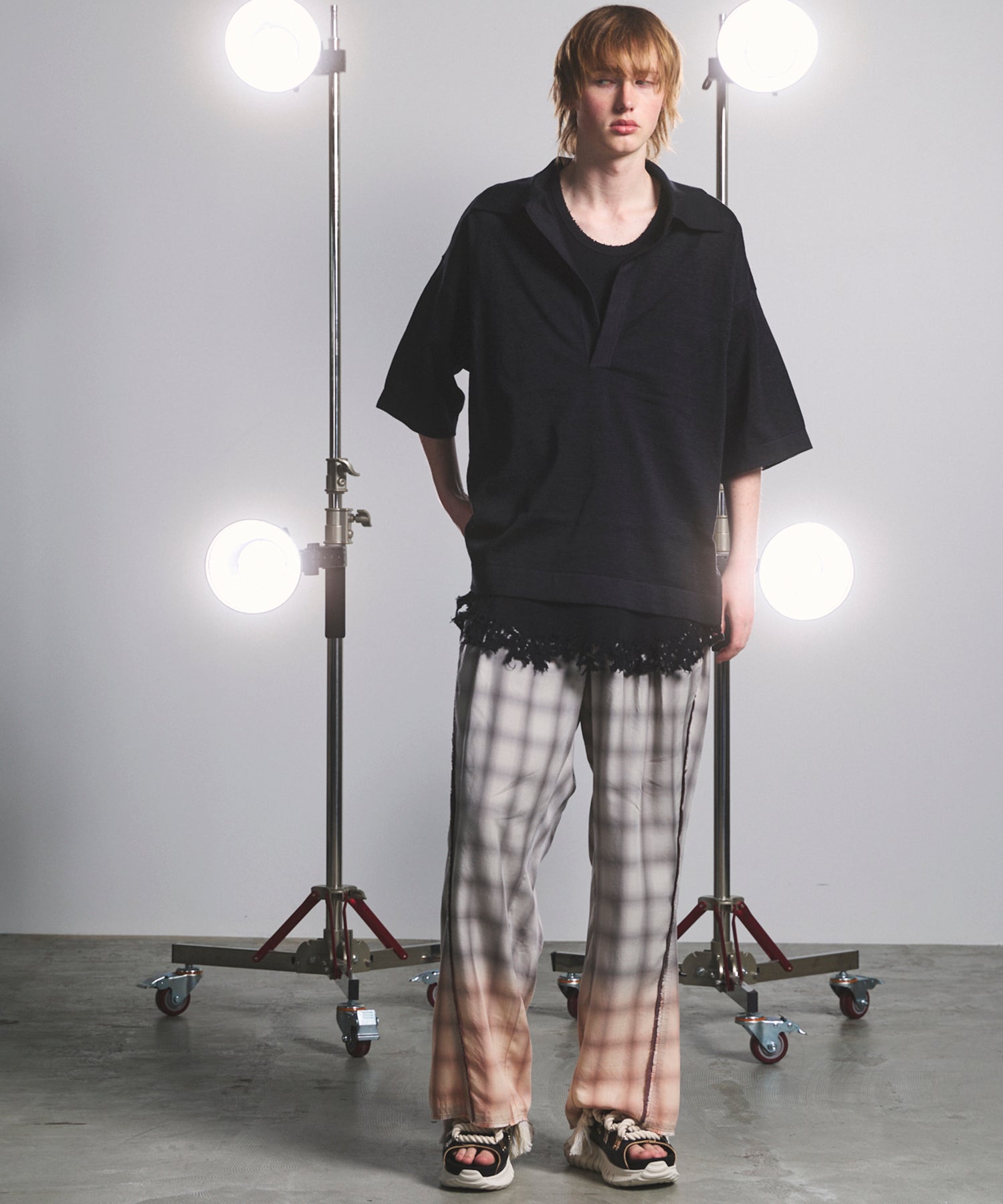 Destroy Damage Prime-Wide Ombre Check Relaxing Pants
