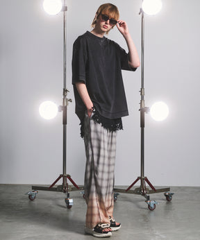 Destroy Damage Prime-Wide Ombre Check Relaxing Pants