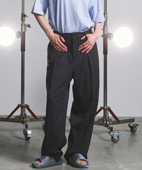 NISHIKAWA KEORI Wool Mix Gabardine Prime Wide One-Tuck Wide Pants