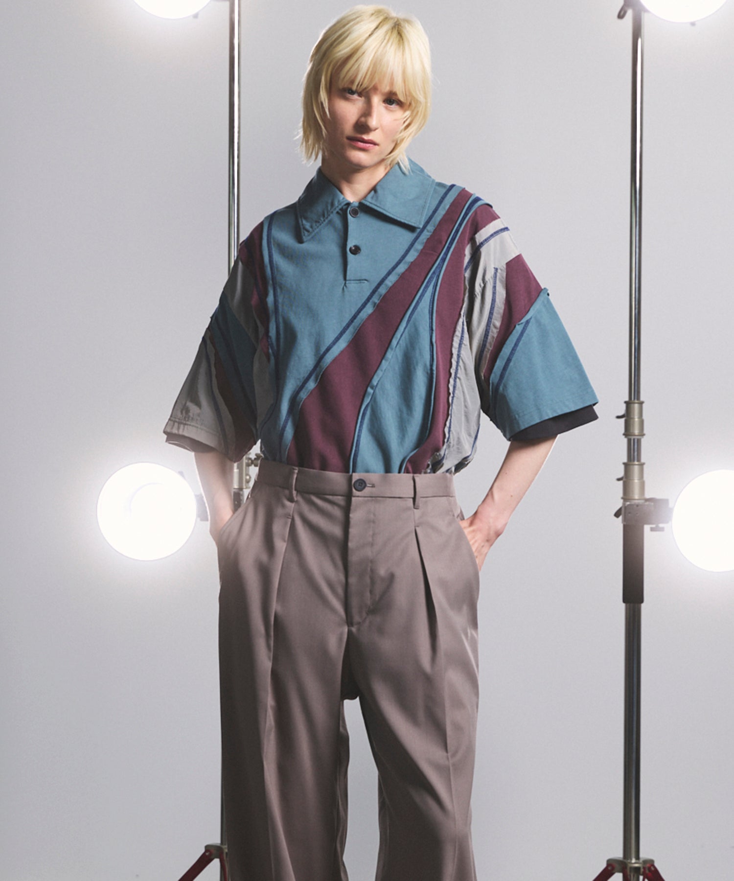 【26SS PRE-ORDER】Different Material Curve Switching Prime-Over Short-sleeved Polo Shirt