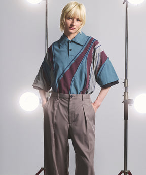 【26SS PRE-ORDER】Different Material Curve Switching Prime-Over Short-sleeved Polo Shirt
