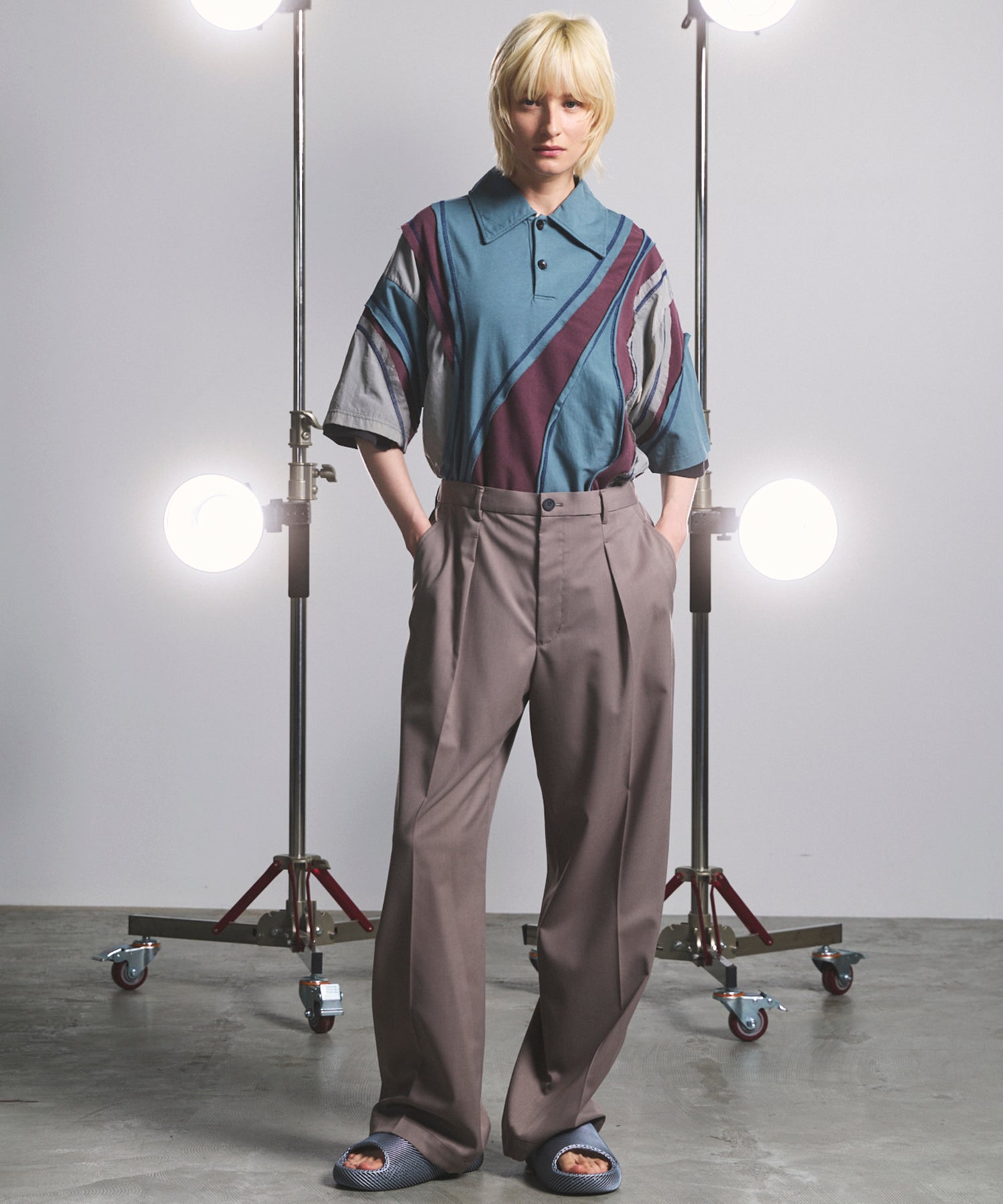 NISHIKAWA KEORI Wool Mix Gabardine Prime Wide One-Tuck Wide Pants