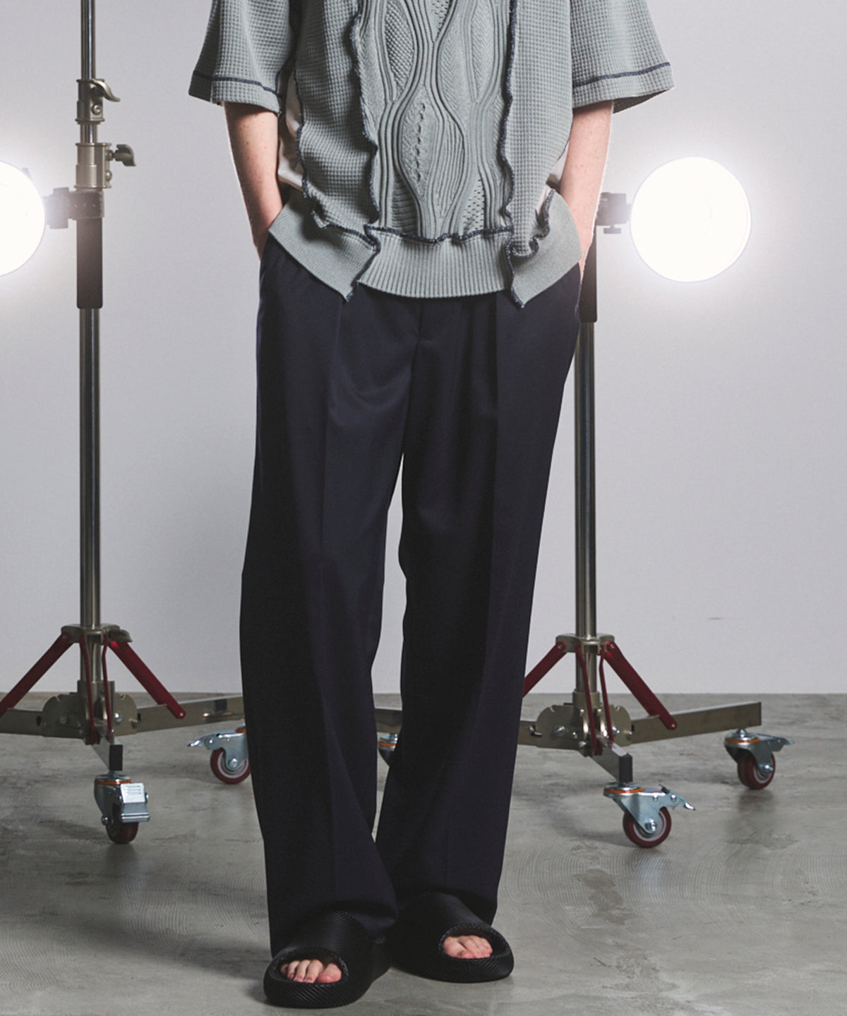 NISHIKAWA KEORI Wool Mix Gabardine Prime Wide One-Tuck Wide Pants