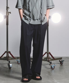 NISHIKAWA KEORI Wool Mix Gabardine Prime Wide One-Tuck Wide Pants