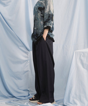 NISHIKAWA KEORI Wool Mix Gabardine Continuous Tow-Tuck Wide Pants