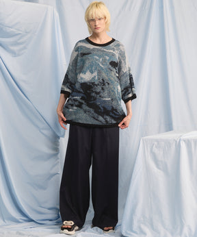 NISHIKAWA KEORI Wool Mix Gabardine Continuous Tow-Tuck Wide Pants