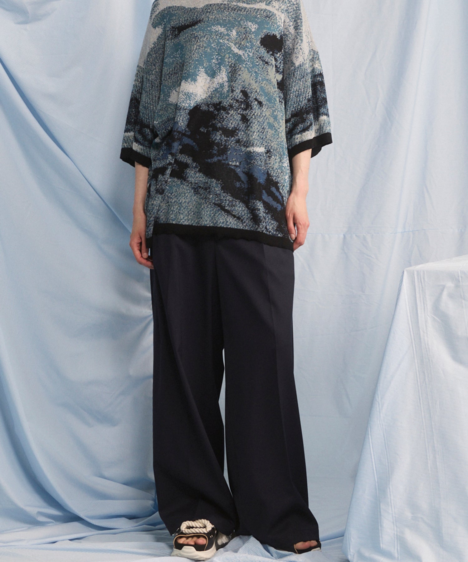 NISHIKAWA KEORI Wool Mix Gabardine Continuous Tow-Tuck Wide Pants