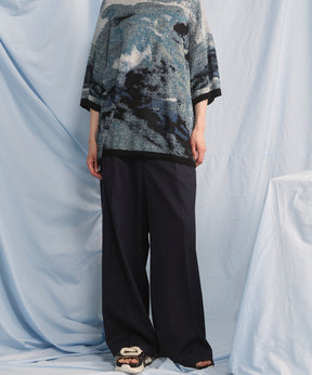 NISHIKAWA KEORI Wool Mix Gabardine Continuous Tow-Tuck Wide Pants