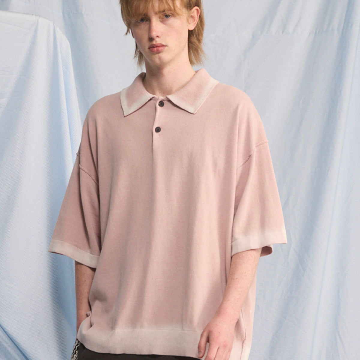 High Twist Prime-Over Pigment Bleach Knit Polo Shirt