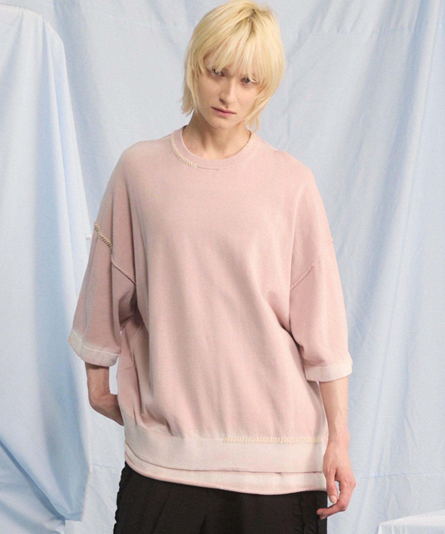 High Twist Prime-Over Pigment Bleach Crew Neck Knit T-shirt