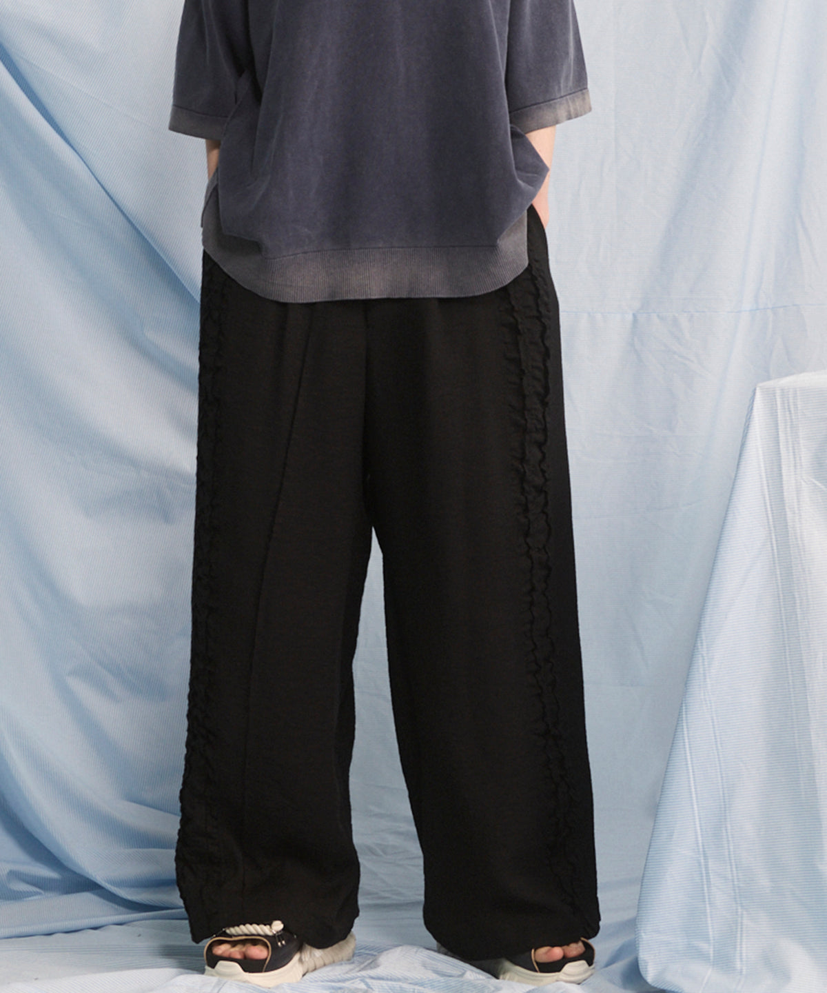 Linen Mix Slab Side Big Pocket Prime-Wide Pants