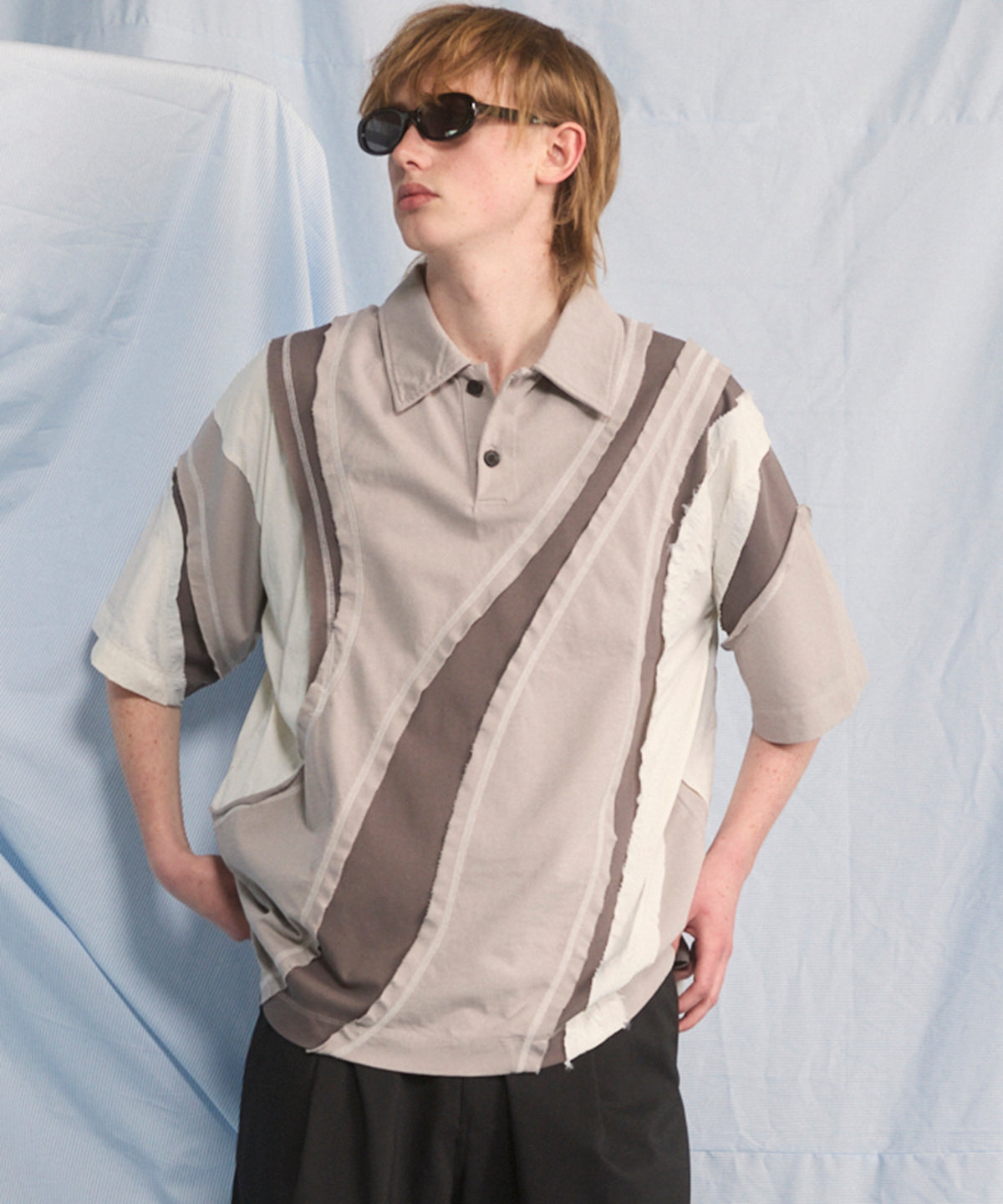 【26SS PRE-ORDER】Different Material Curve Switching Prime-Over Short-sleeved Polo Shirt