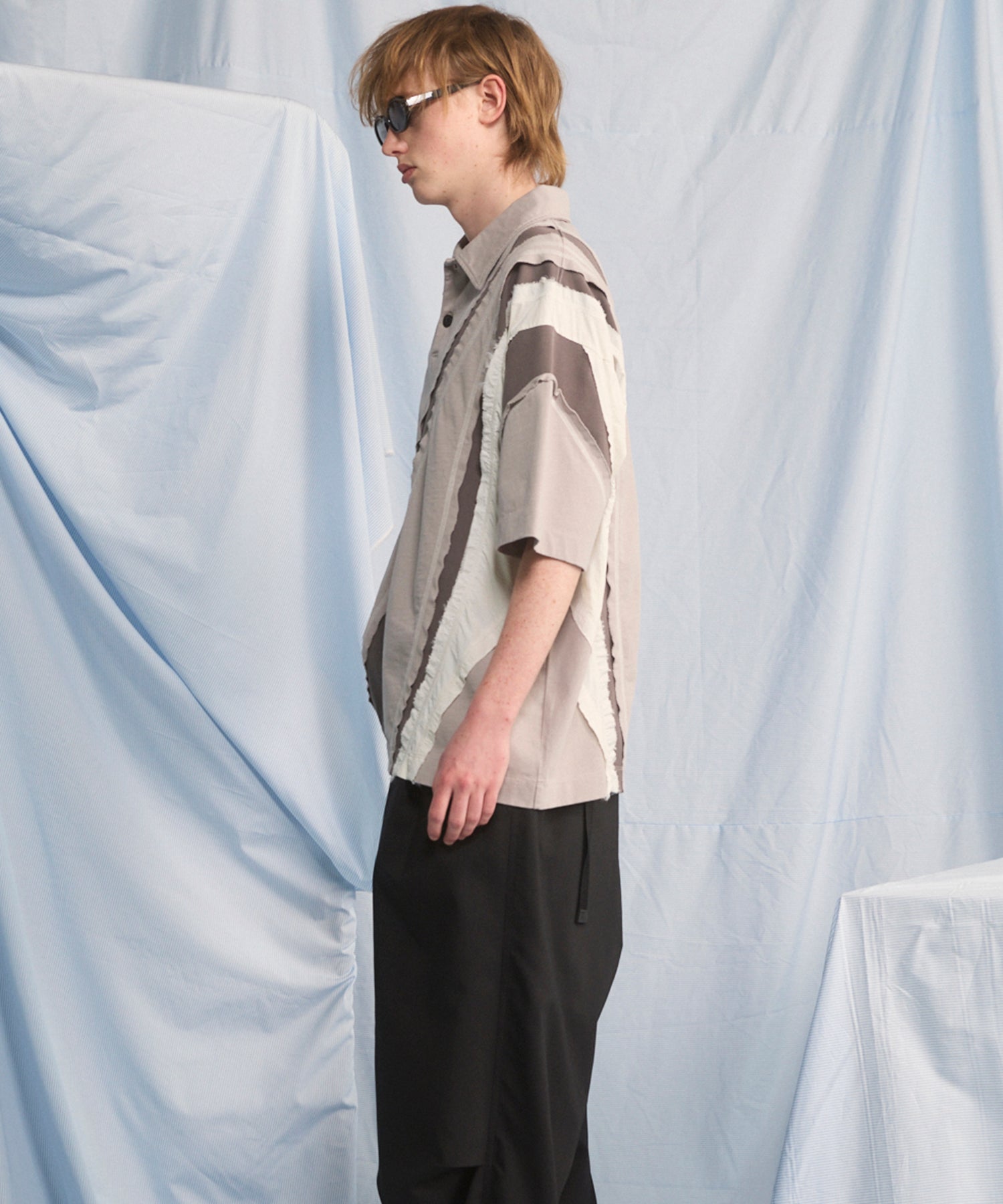 【26SS PRE-ORDER】Different Material Curve Switching Prime-Over Short-sleeved Polo Shirt