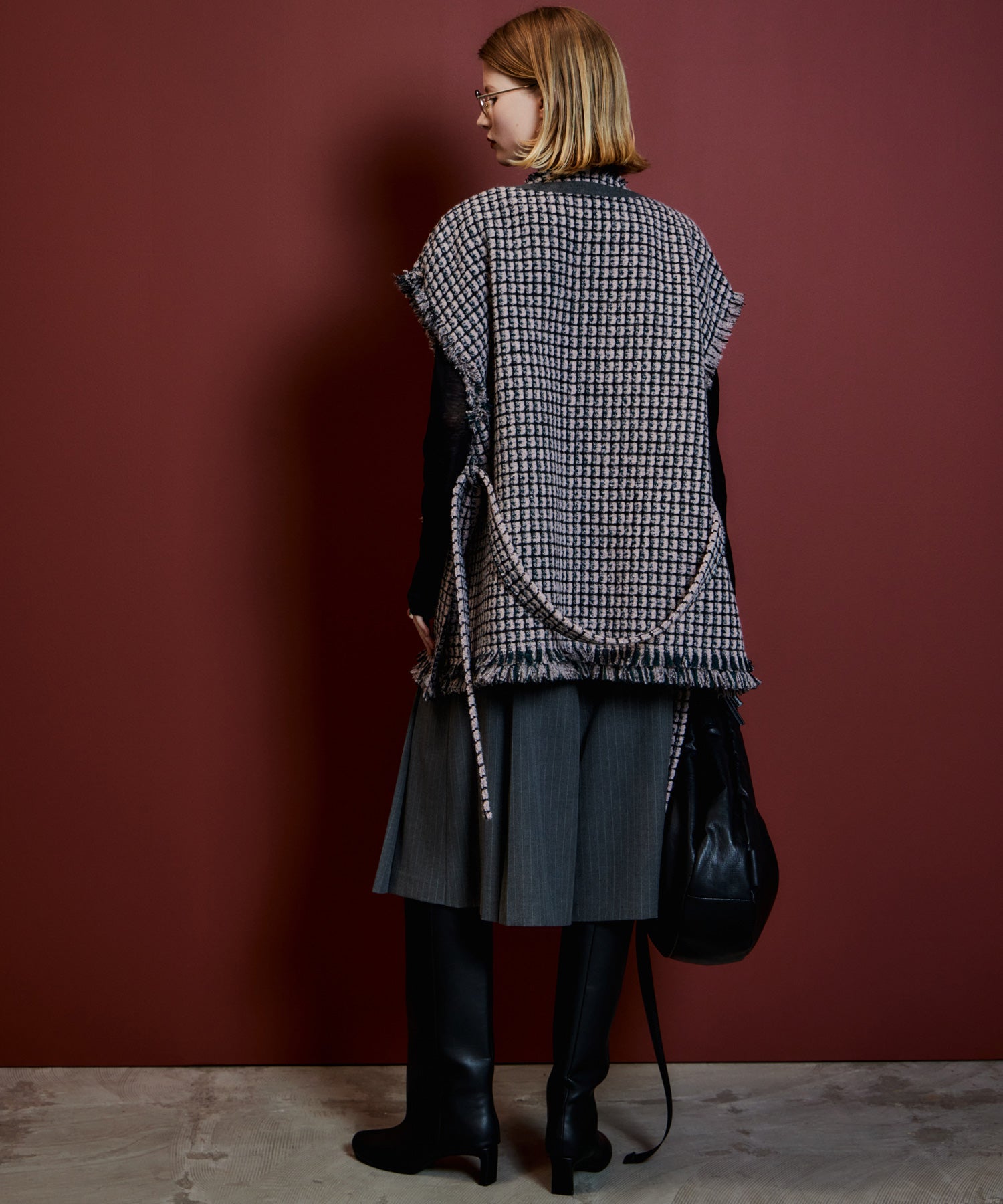 【26AUTUMN PRE-ORDER】Belted Tweed Oversized Vest