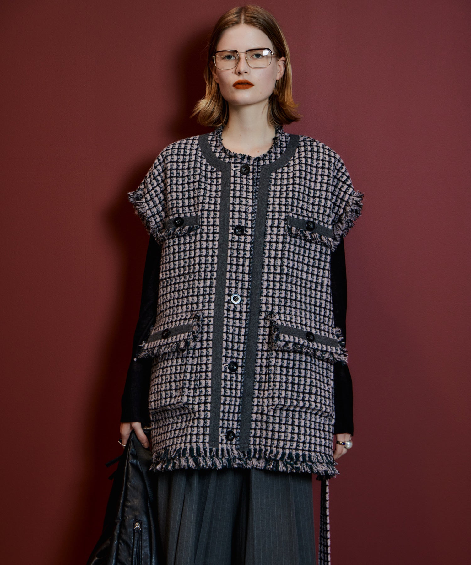 【26AUTUMN PRE-ORDER】Belted Tweed Oversized Vest