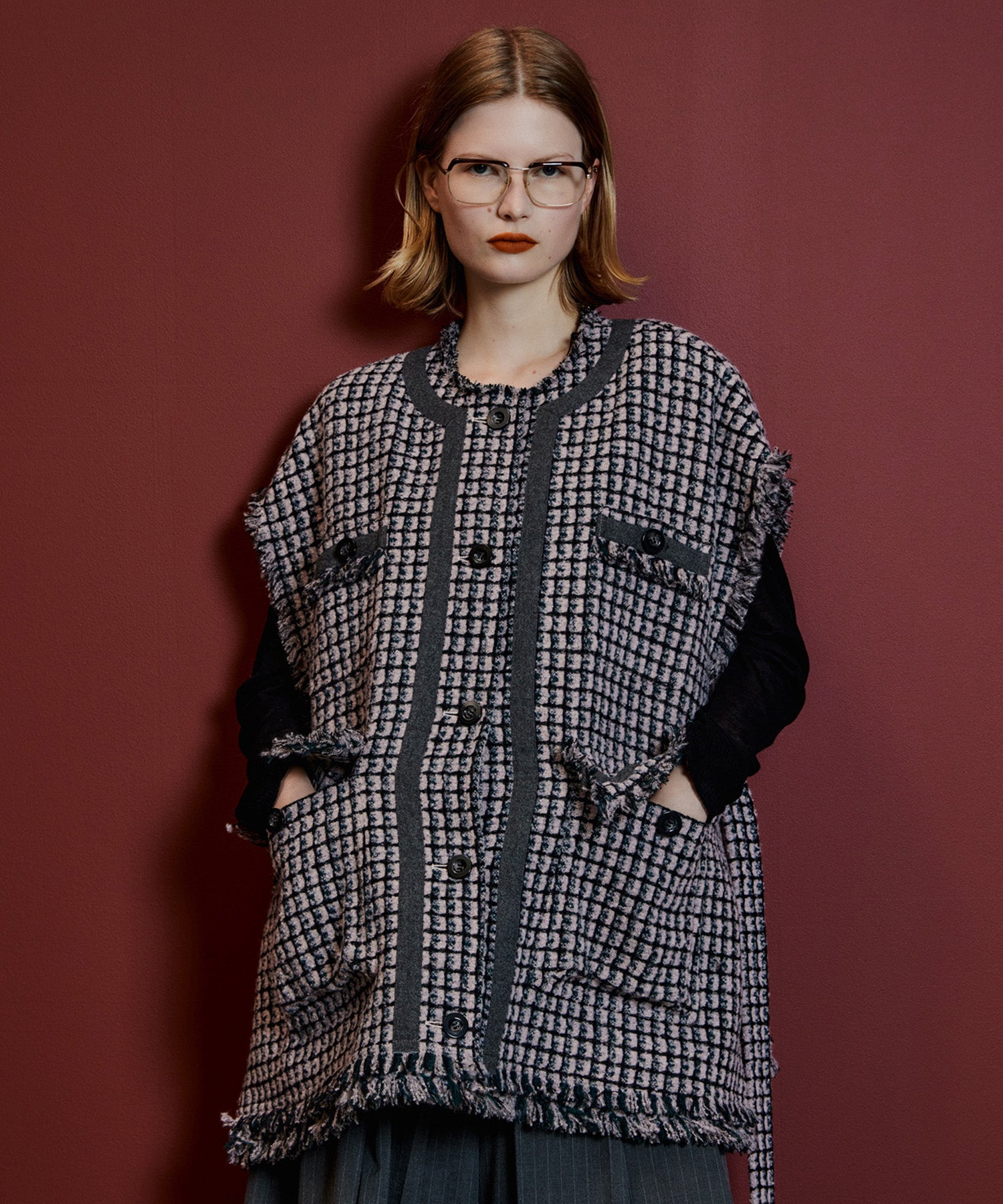 【26AUTUMN PRE-ORDER】Belted Tweed Oversized Vest