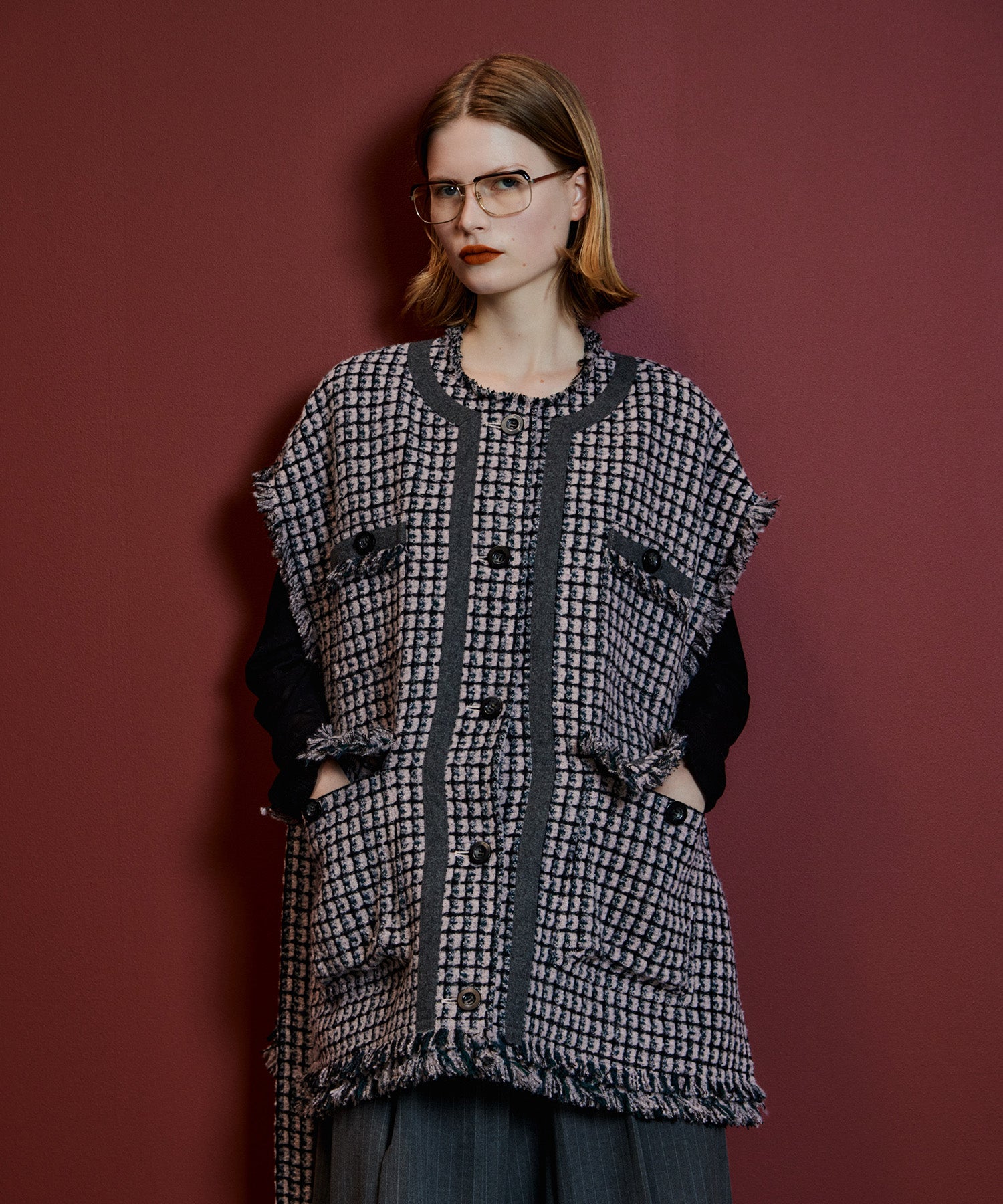【26AUTUMN PRE-ORDER】Belted Tweed Oversized Vest