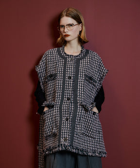 【26AUTUMN PRE-ORDER】Belted Tweed Oversized Vest