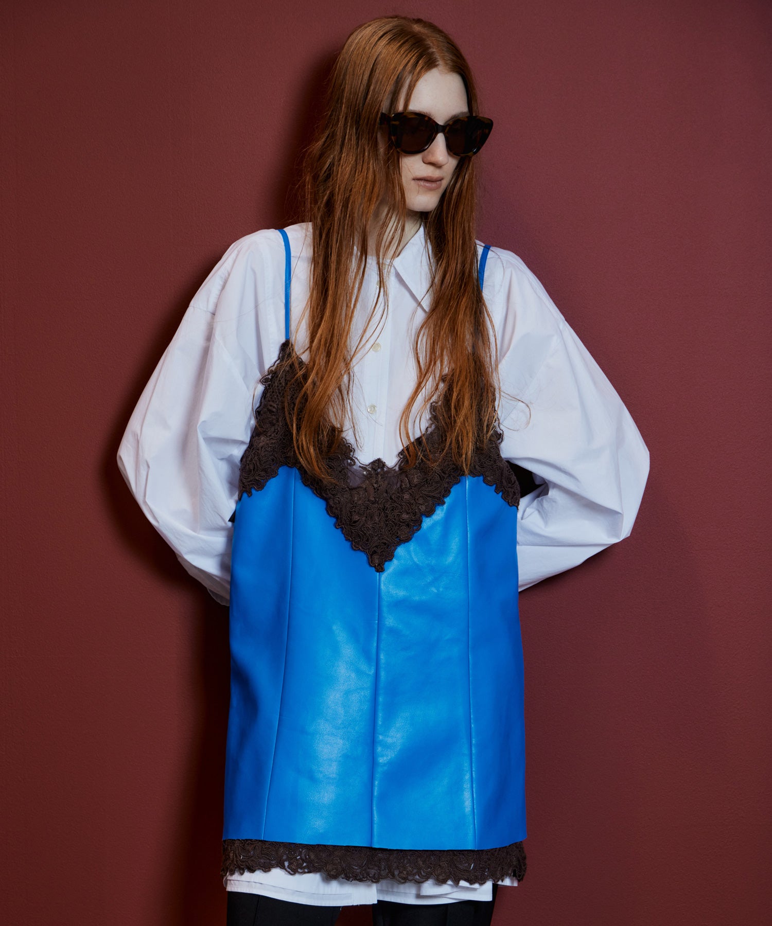 Lace-Trim Vegan Leather Tunic