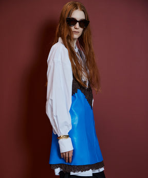【26AUTUMN PRE-ORDER】Lace-Trim Vegan Leather Tunic