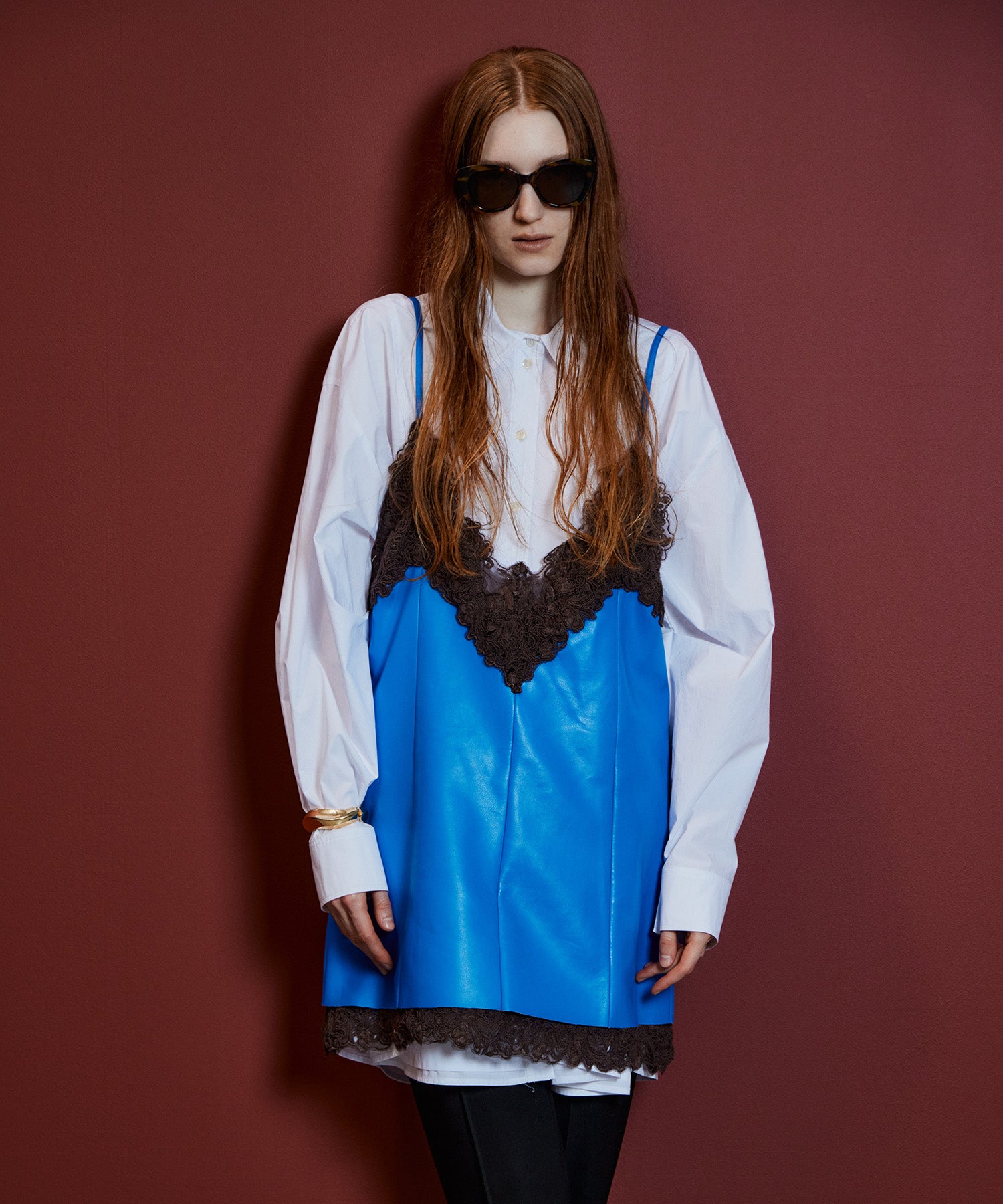 【26AUTUMN PRE-ORDER】Lace-Trim Vegan Leather Tunic