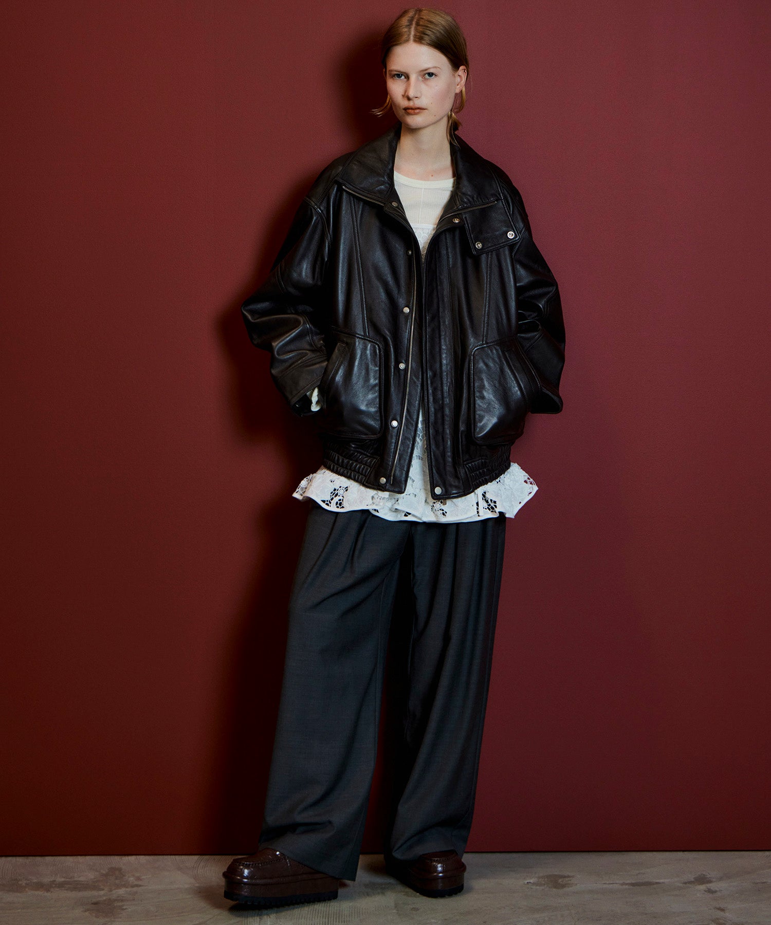 【26AUTUMN PRE-ORDER】Sheep Leather Swing Top Blouson