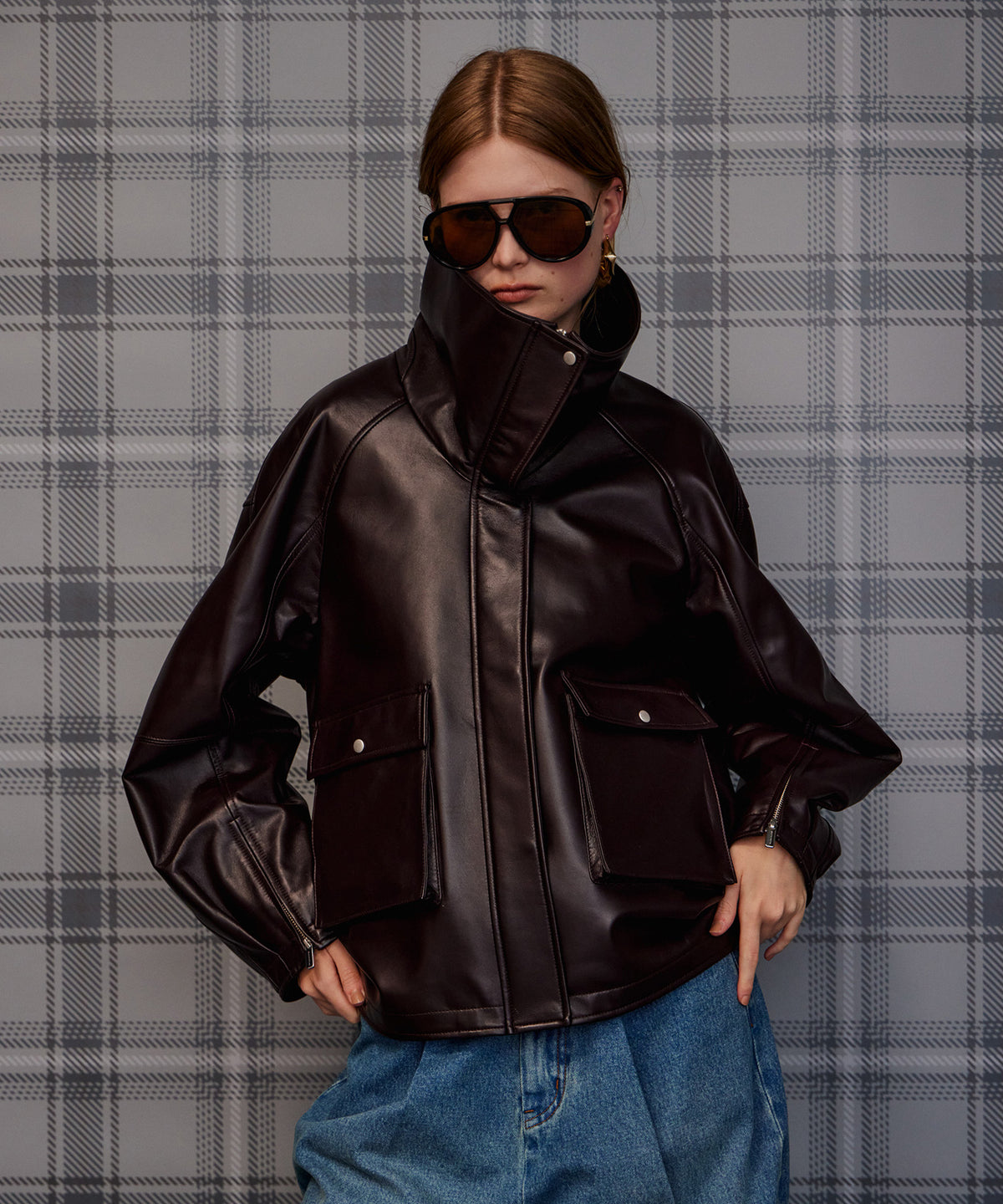 【26AUTUMN PRE-ORDER】Oversized Stand Collar Leather Blouson