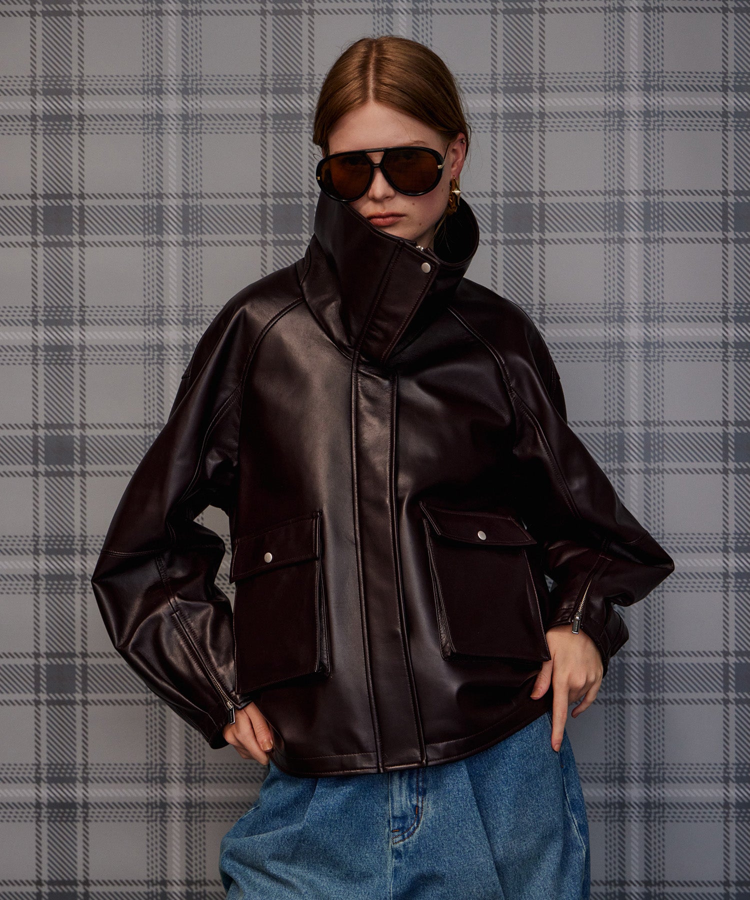【26AUTUMN PRE-ORDER】Oversized Stand Collar Leather Blouson
