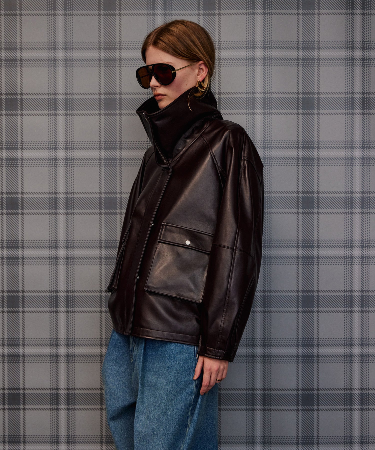 【26AUTUMN PRE-ORDER】Oversized Stand Collar Leather Blouson
