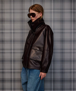 【26AUTUMN PRE-ORDER】Oversized Stand Collar Leather Blouson