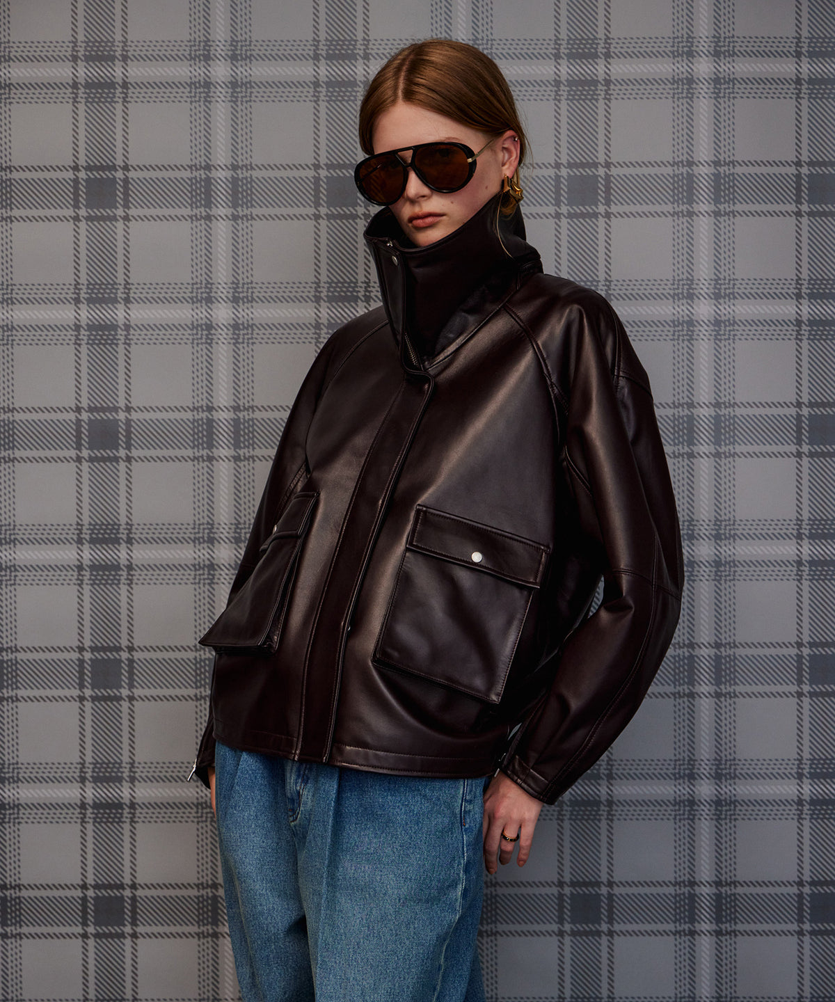 【26AUTUMN PRE-ORDER】Oversized Stand Collar Leather Blouson