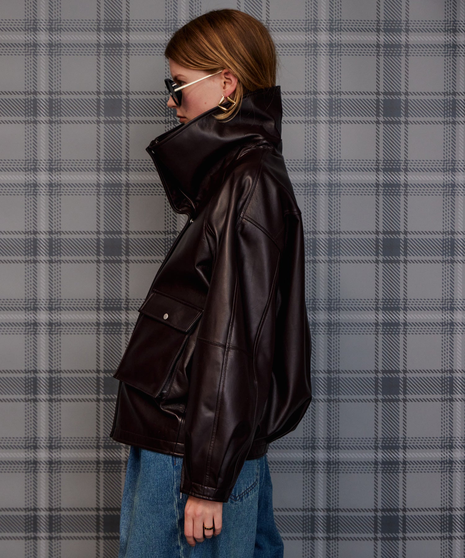 【26AUTUMN PRE-ORDER】Oversized Stand Collar Leather Blouson