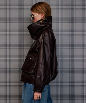 【26AUTUMN PRE-ORDER】Oversized Stand Collar Leather Blouson