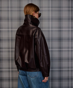 【26AUTUMN PRE-ORDER】Oversized Stand Collar Leather Blouson
