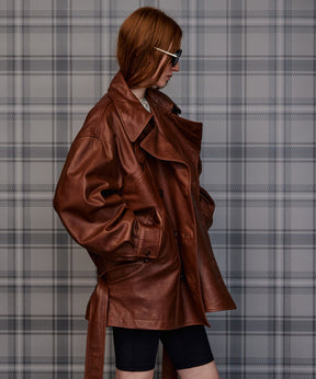 【26AUTUMN PRE-ORDER】Leather Short Trench Coat